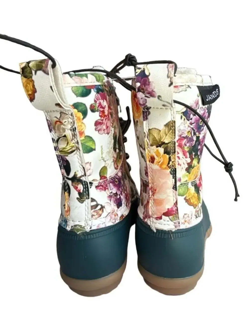 Jands Floral Lace-Up Duck Boots Dark Green Youth Size 11